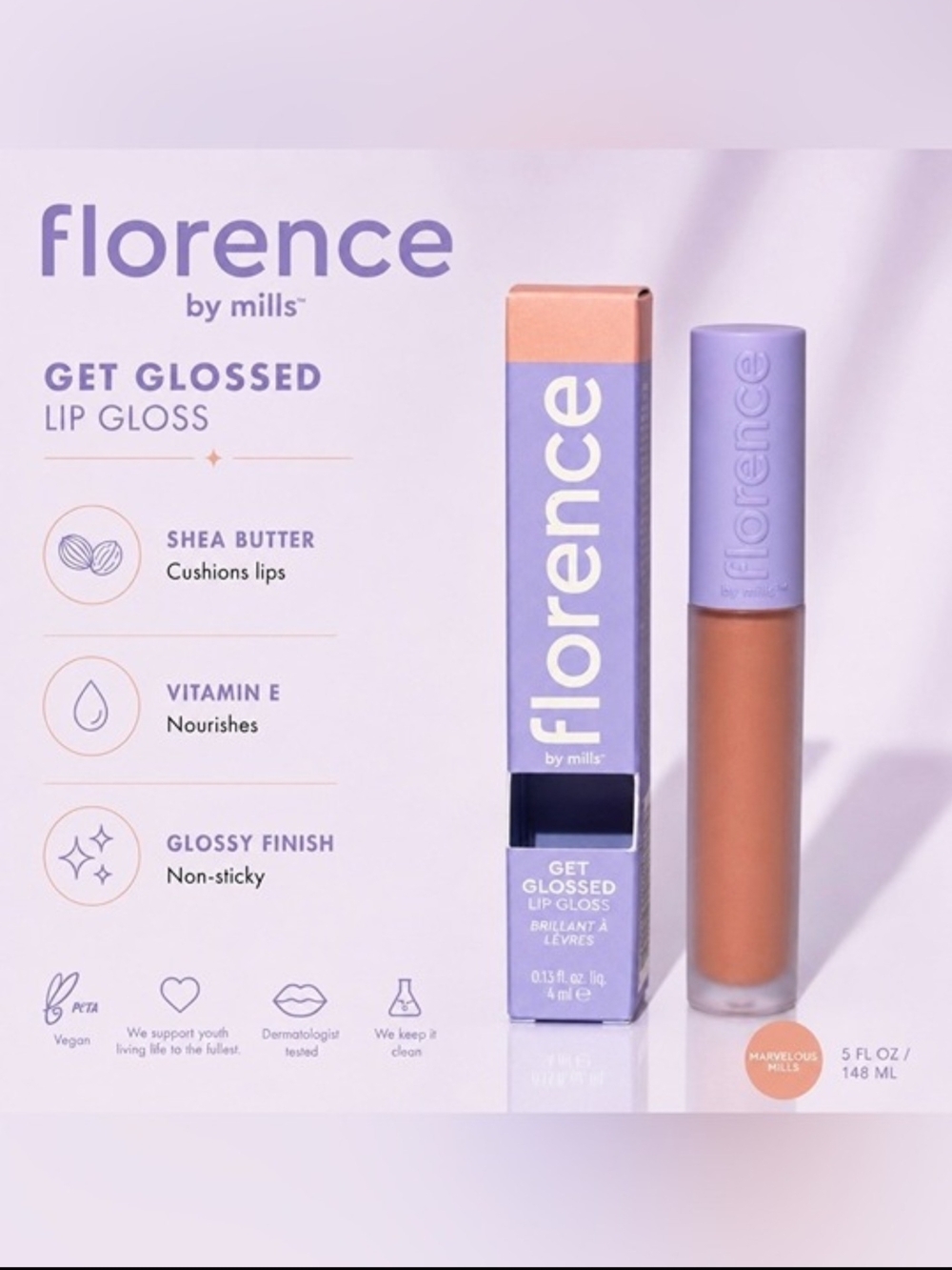 Florence By Mills Get Glossed Lip Gloss In Marvelous Mills NIB